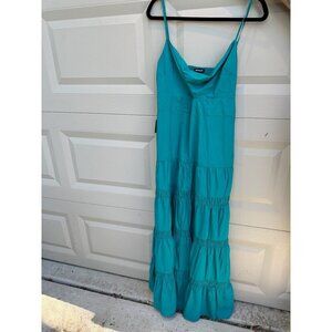 Express Teal Maxi Dress With Spaghetti Straps & Tiered Skirt